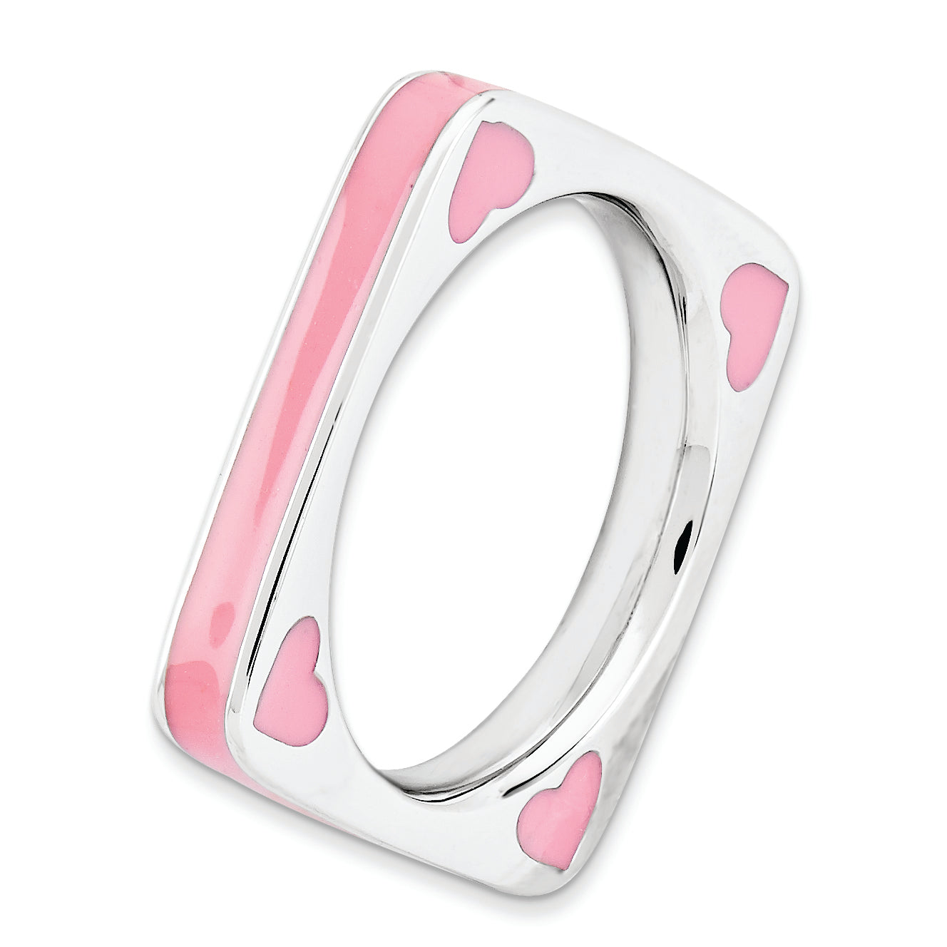 Sterling Silver Stackable Expressions Polished Pink Enameled Square Ring Secondary image