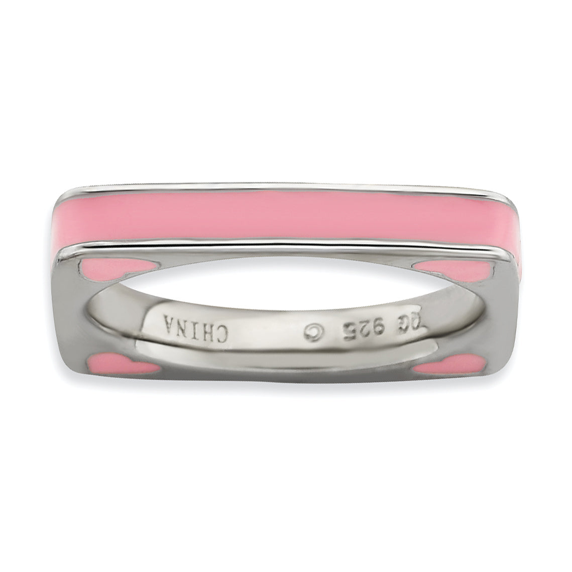 Sterling Silver Stackable Expressions Polished Pink Enameled Square Ring Main image