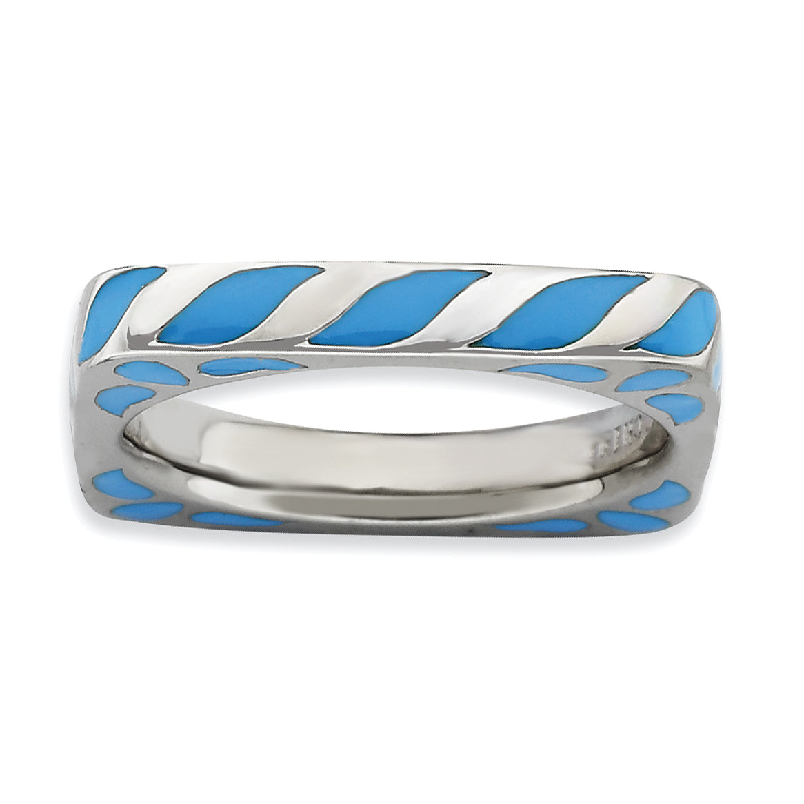 Sterling Silver Stackable Expressions Polished Blue Enameled Square Ring Main image