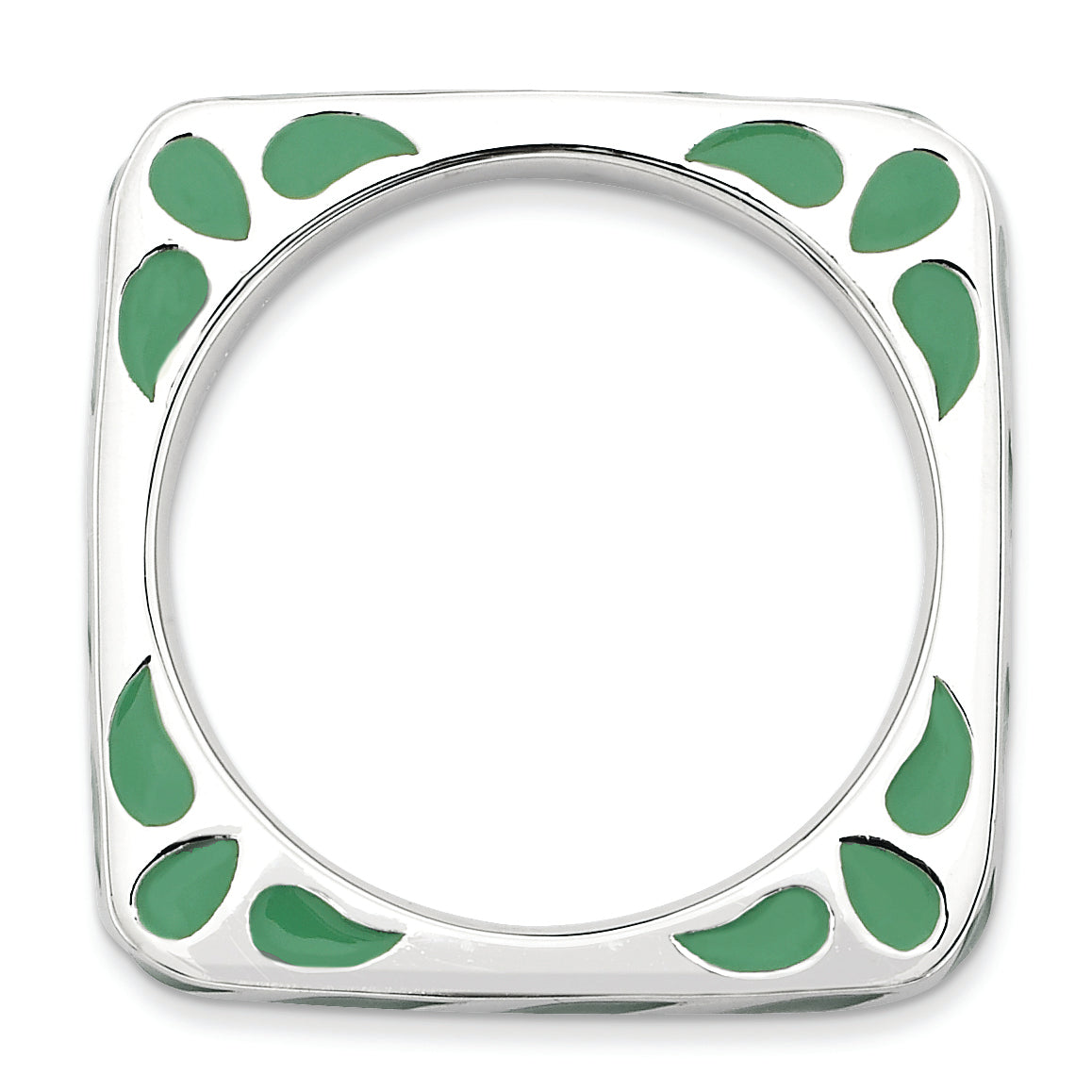 Sterling Silver Stackable Expressions Polished Green Enameled Square Ring Secondary image