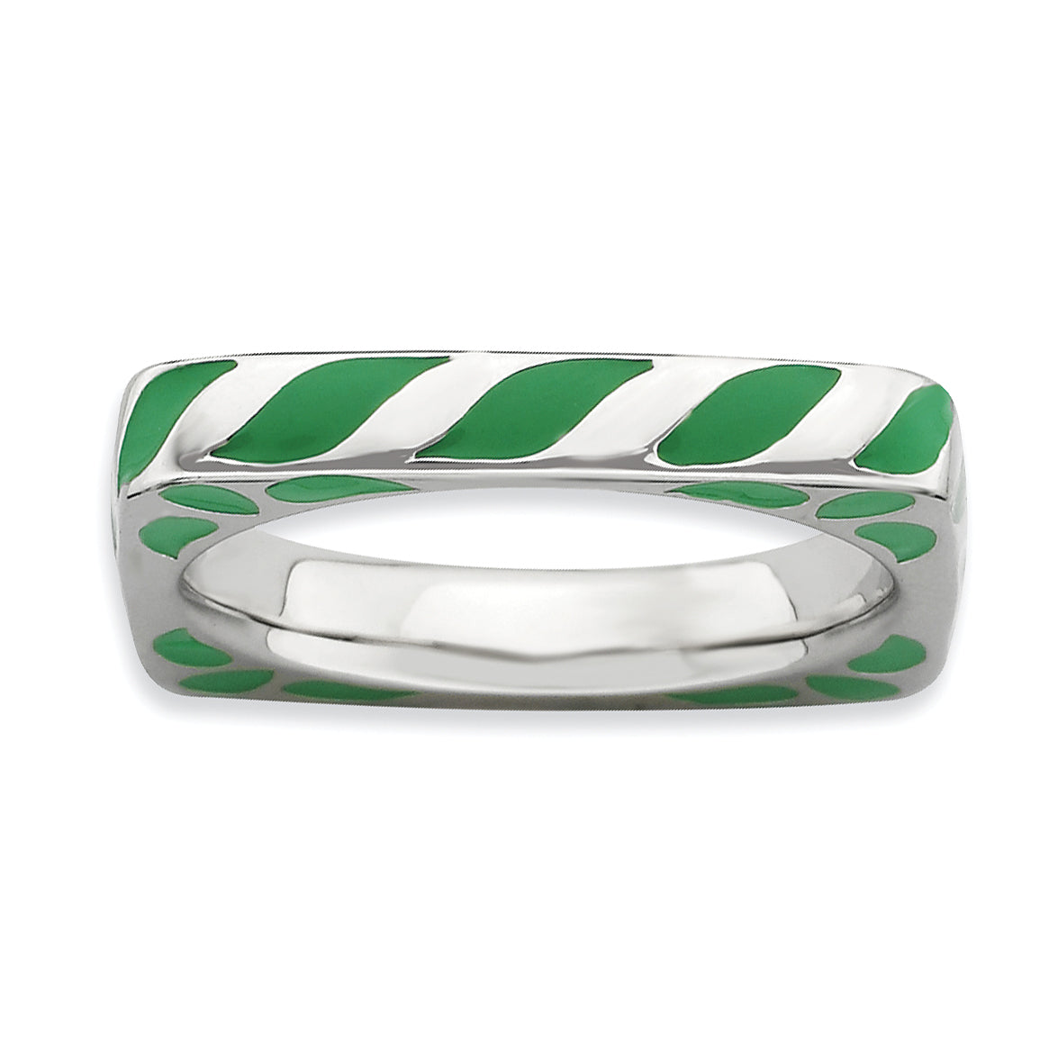Sterling Silver Stackable Expressions Polished Green Enameled Square Ring Main image