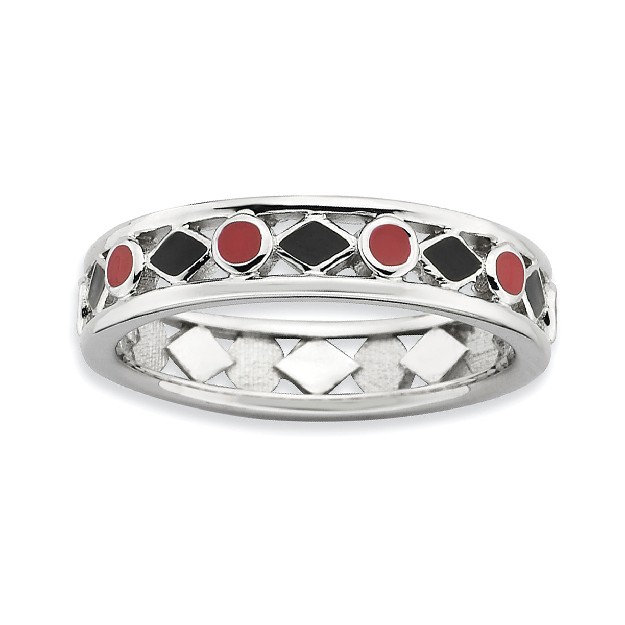 Sterling Silver Stackable Expressions Polished Black/Red Enameled Ring Main image