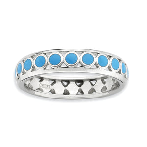 Blue Circles Enameled Stackable Ring in Sterling Silver, Size 5 - Sophia Jewelers