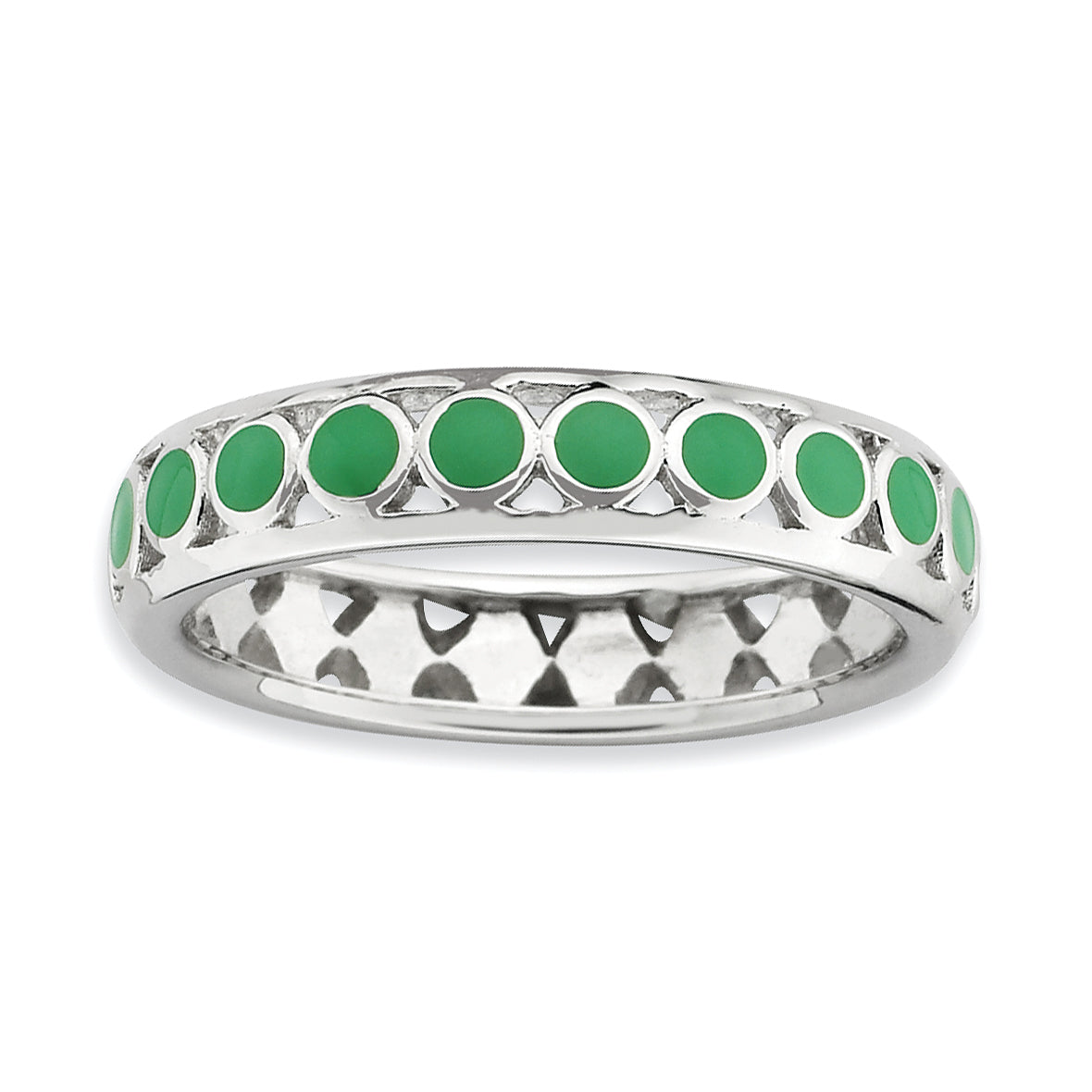 Sterling Silver Stackable Expressions Polished Green Circles Enameled Ring Main image