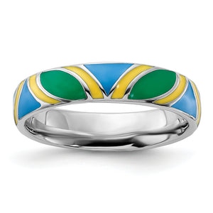 Multi Color Enameled Stackable Ring in Sterling Silver - Sophia Jewelers