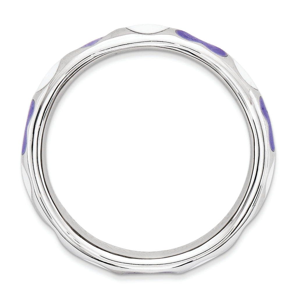 Sterling Silver Stackable Expressions Polished Purple/White Enameled Ring