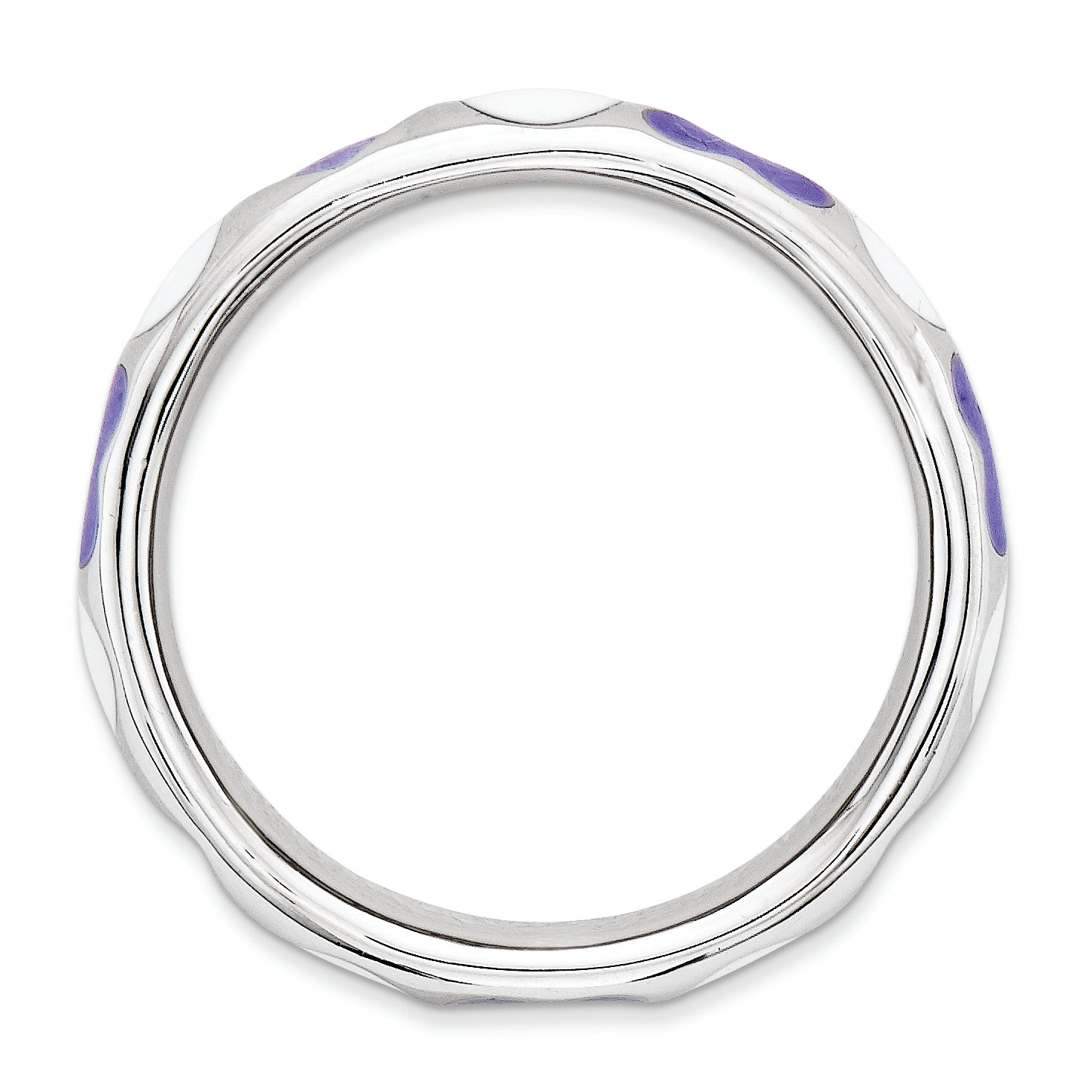 Sterling Silver Stackable Expressions Polished Purple/White Enameled Ring