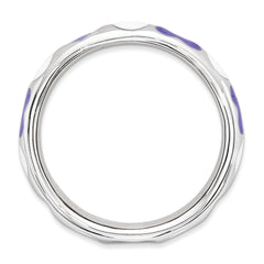 Sterling Silver Stackable Expressions Polished Purple/White Enameled Ring