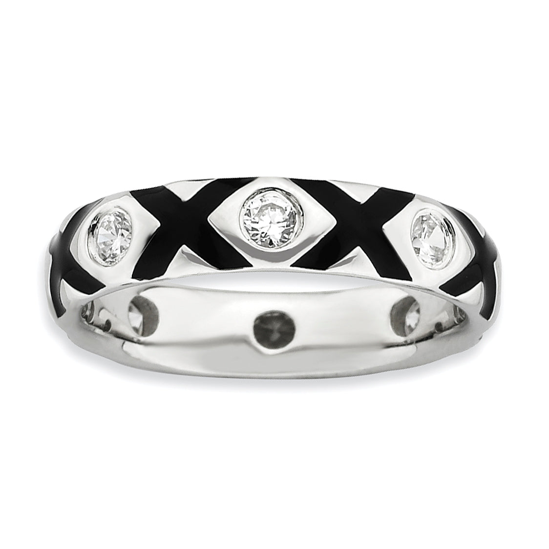 Sterling Silver Stackable Expressions Polished CZ & Enameled Ring Main image
