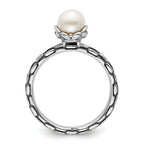 Sterling Silver Stack Expressions Polished Patterned White Freshwater Cultured Pearl Ring