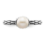 Sterling Silver Stack Expressions Polished Patterned White Freshwater Cultured Pearl Ring