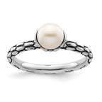 Sterling Silver Stack Expressions Polished Patterned White Freshwater Cultured Pearl Ring