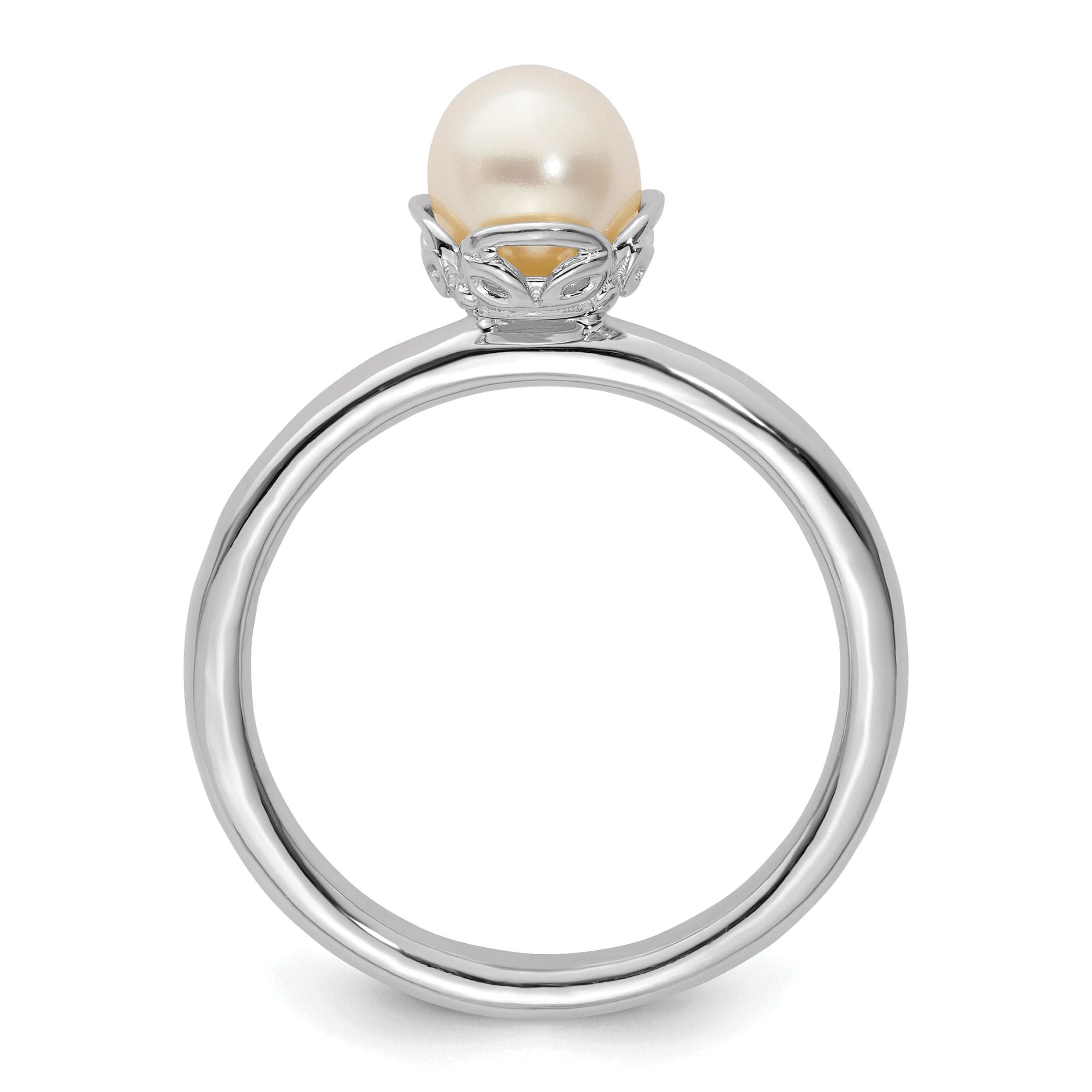 Sterling Silver Stack Exp. Polished White FW Cultured Pearl Ring Secondary image