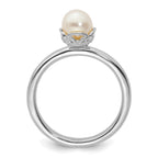 Sterling Silver Stack Exp. Polished White FW Cultured Pearl Ring