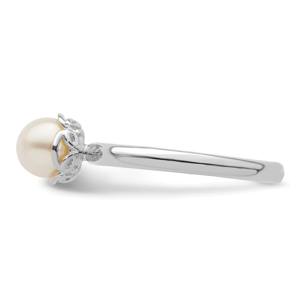 Sterling Silver Stack Exp. Polished White FW Cultured Pearl Ring