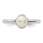 Sterling Silver Stack Exp. Polished White FW Cultured Pearl Ring