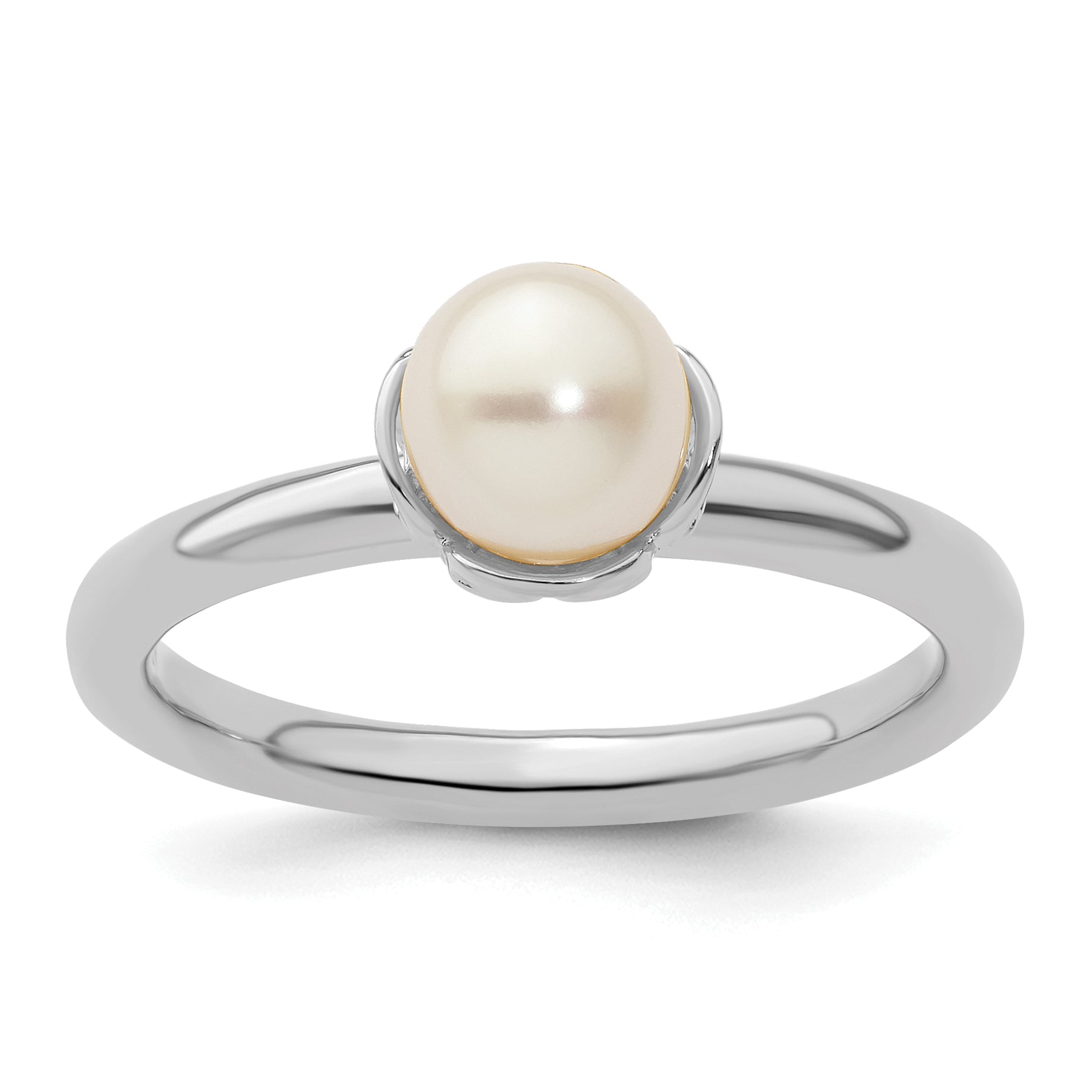 Sterling Silver Stack Exp. Polished White FW Cultured Pearl Ring Main image