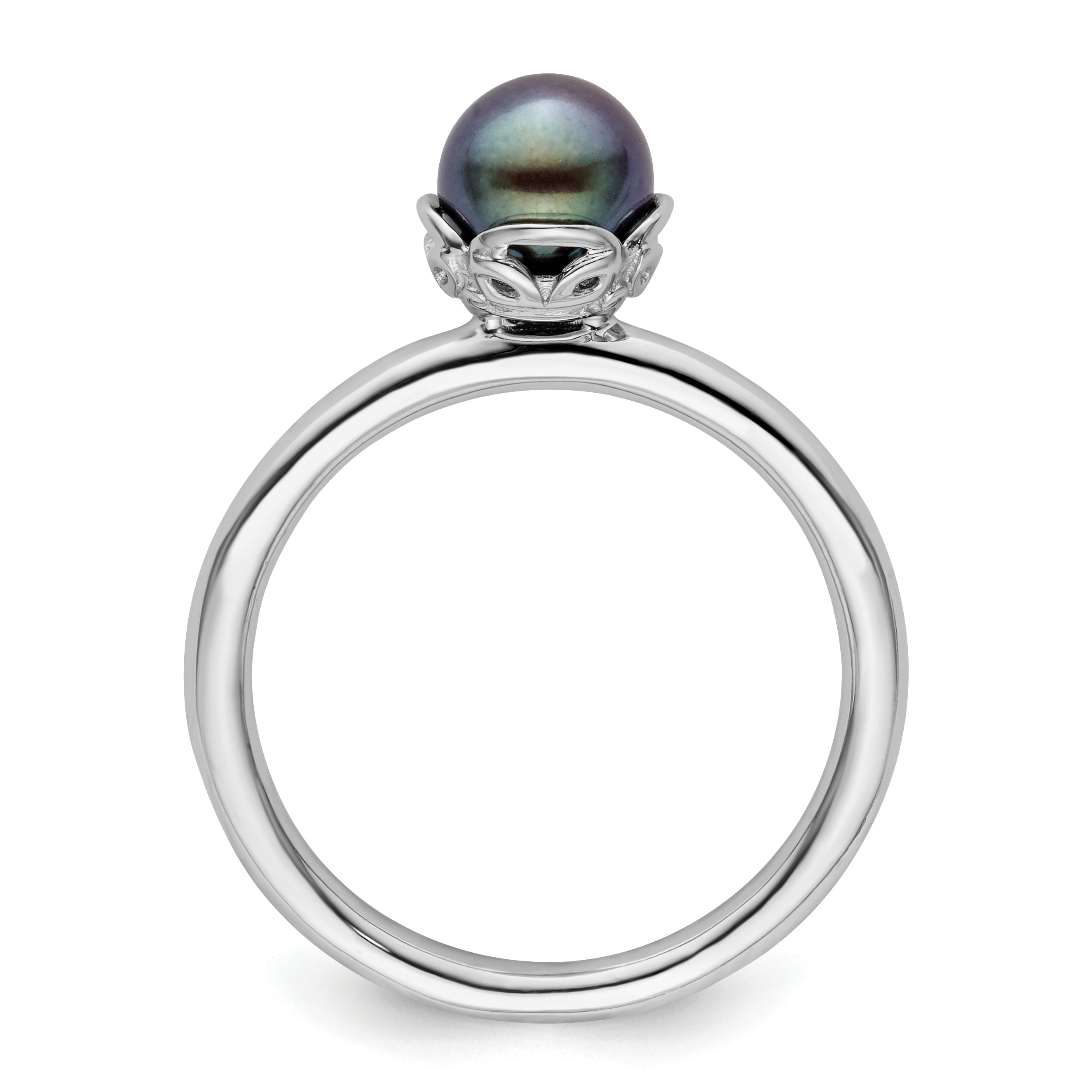 Sterling Silver Stack Exp. Polished Black FW Cultured Pearl Ring Secondary image