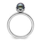Sterling Silver Stack Exp. Polished Black FW Cultured Pearl Ring