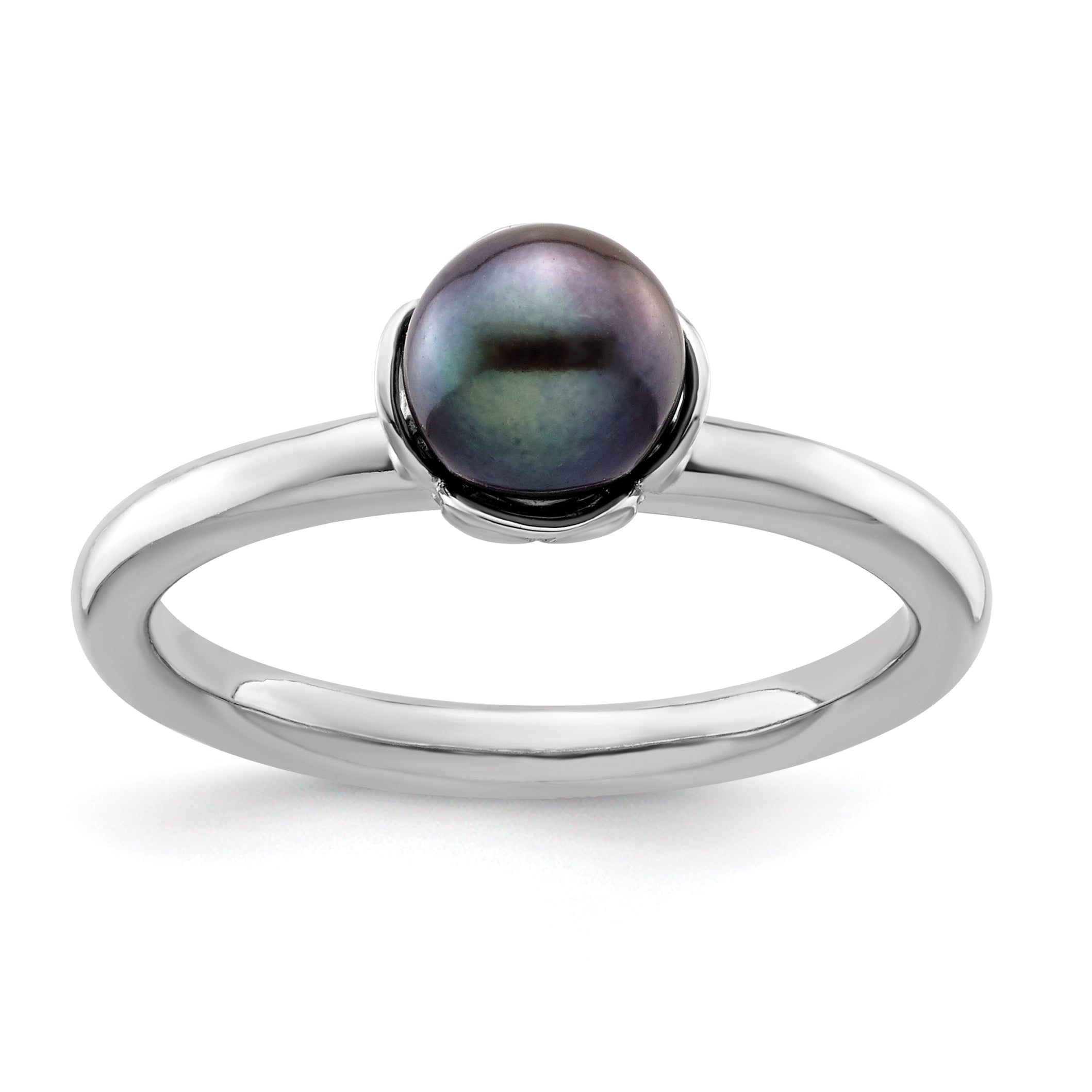 Sterling Silver Stack Exp. Polished Black FW Cultured Pearl Ring Main image