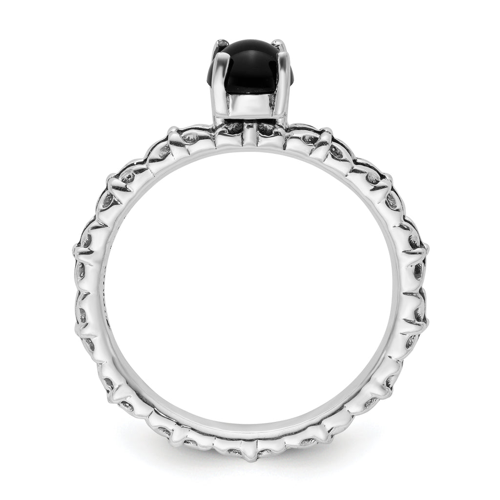 Sterling Silver Stackable Expressions Antiqued Black Agate Ring