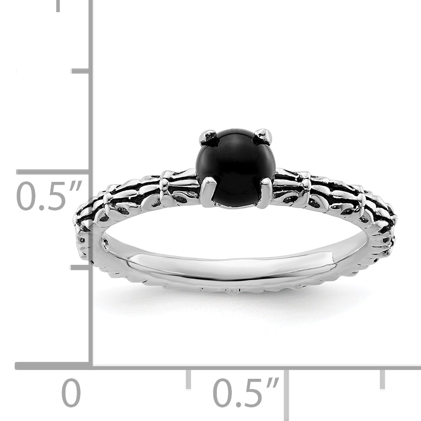 Sterling Silver Stackable Expressions Antiqued Black Agate Ring