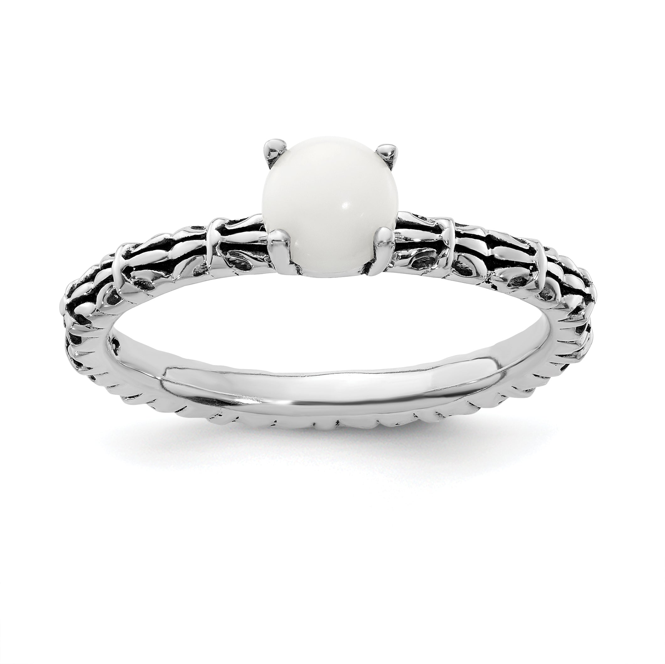 Sterling Silver Stackable Expressions Antiqued White Agate Ring Main image