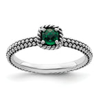 Sterling Silver Stackable Expressions Polished Cr. Emerald Ring