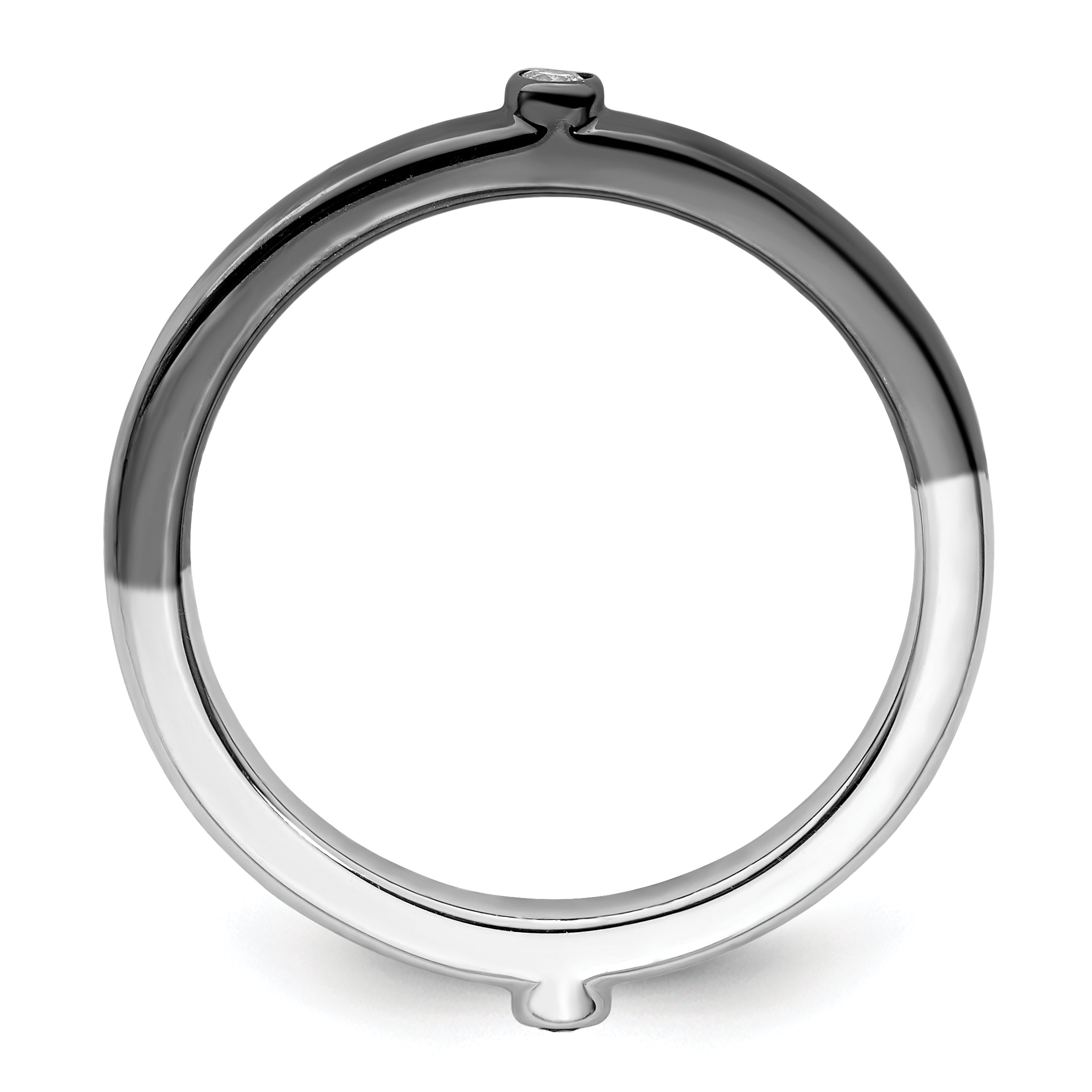 Sterling Silver Stackable Expressions Polished Half White/Black Dia Ring Secondary image