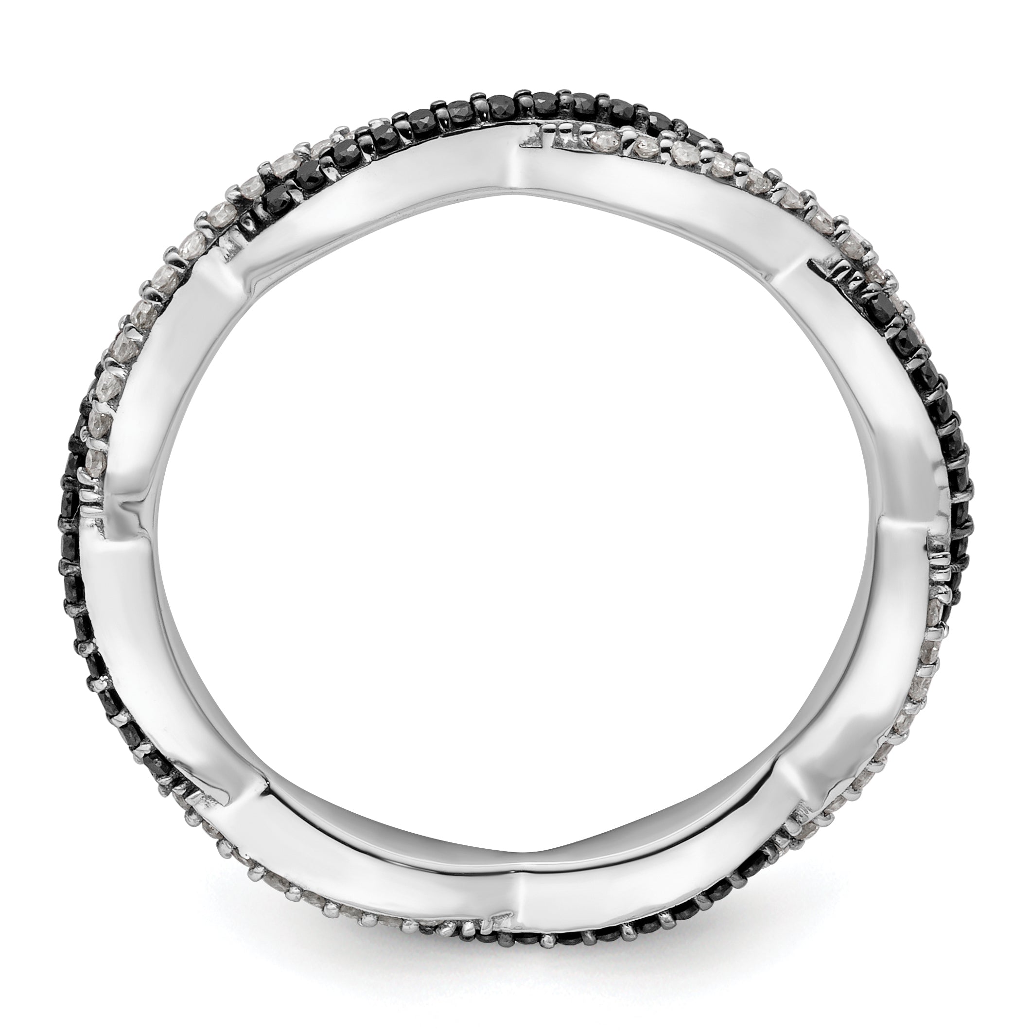 Sterling Silver Stackable Expressions Polished Black/White Dia Ring Secondary image