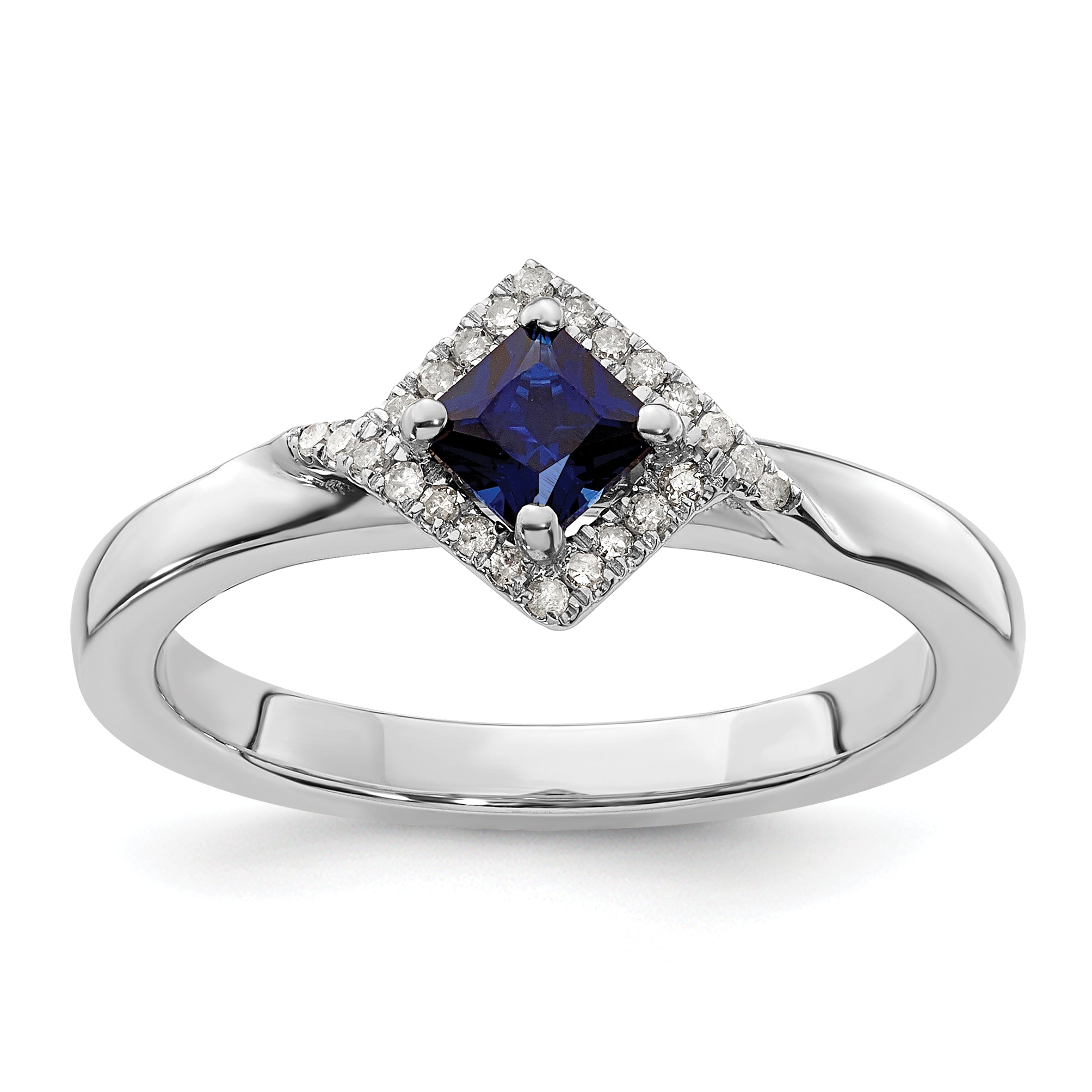 Sterling Silver Stackable Expressions Polished Cr. Sapphire & Dia Ring Main image
