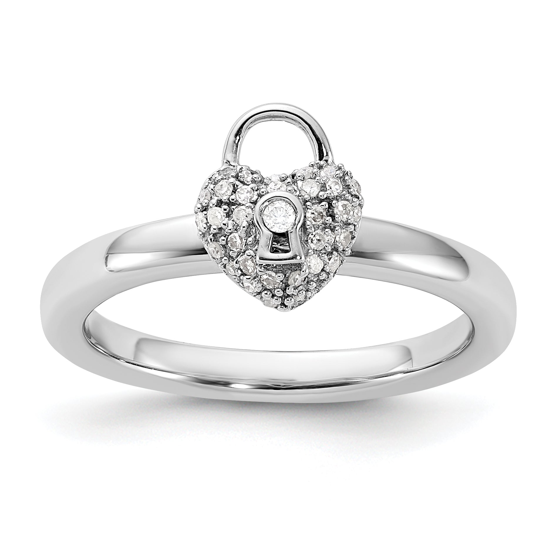 Sterling Silver Stackable Expressions Polished Diamond Heart Lock Ring Main image