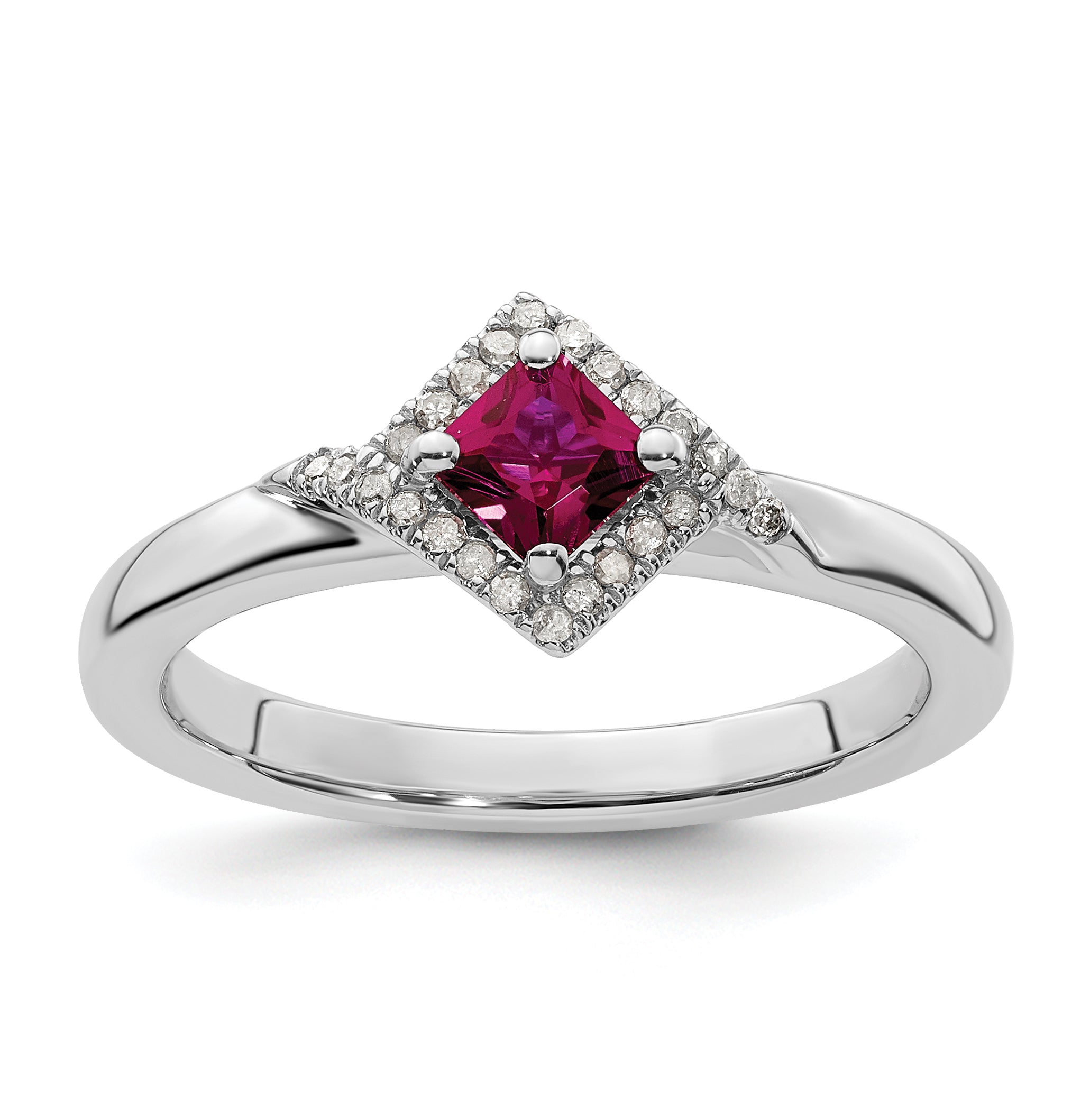 Sterling Silver Stackable Expressions Polished Cr. Ruby & Dia Ring Main image