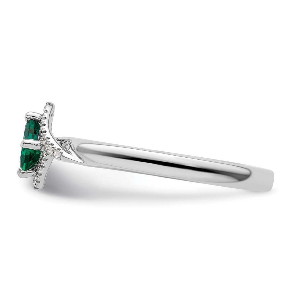 Sterling Silver Stackable Expressions Polished Cr. Emerald & Dia Ring
