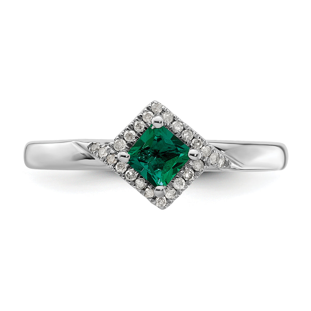 Sterling Silver Stackable Expressions Polished Cr. Emerald & Dia Ring