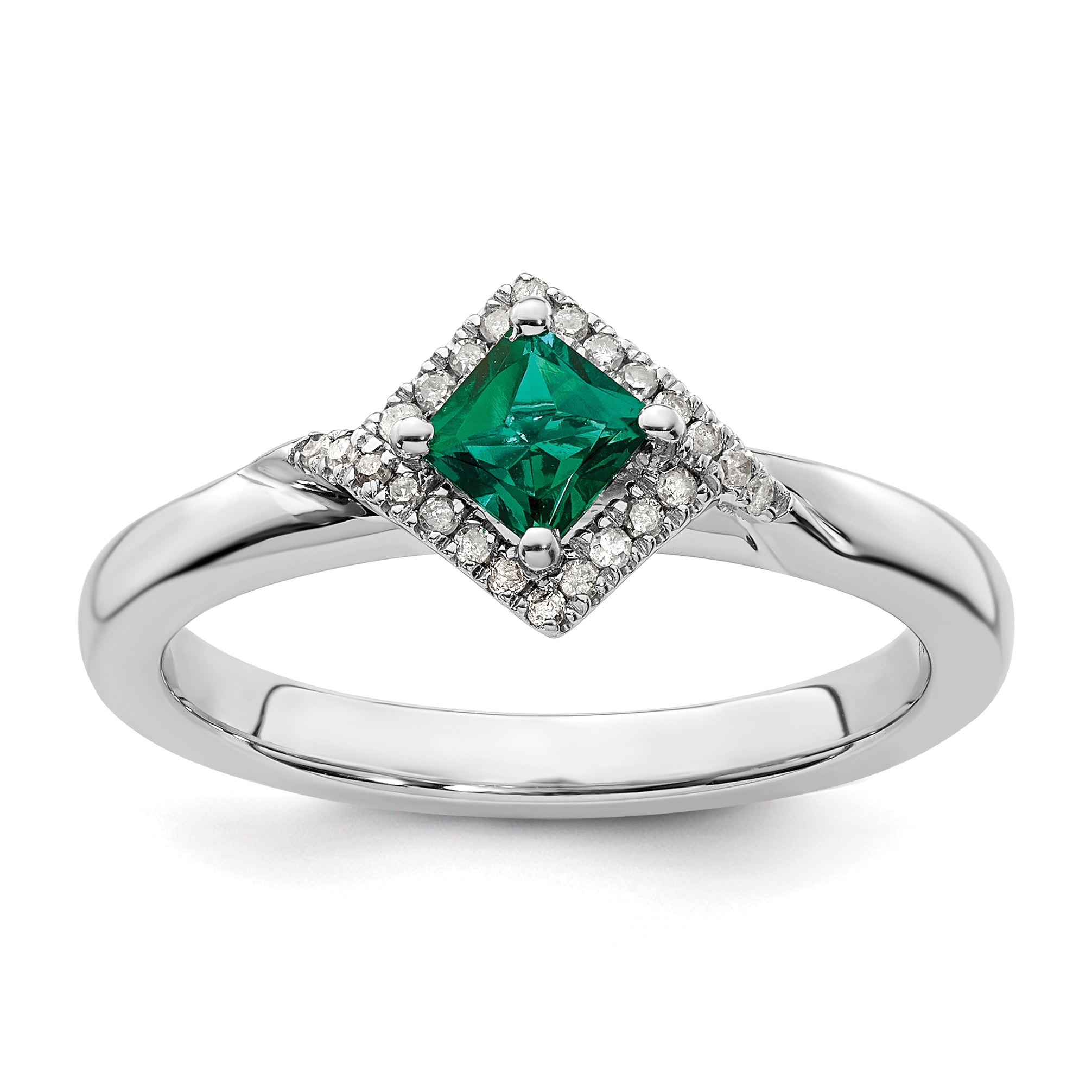 Sterling Silver Stackable Expressions Polished Cr. Emerald & Dia Ring Main image