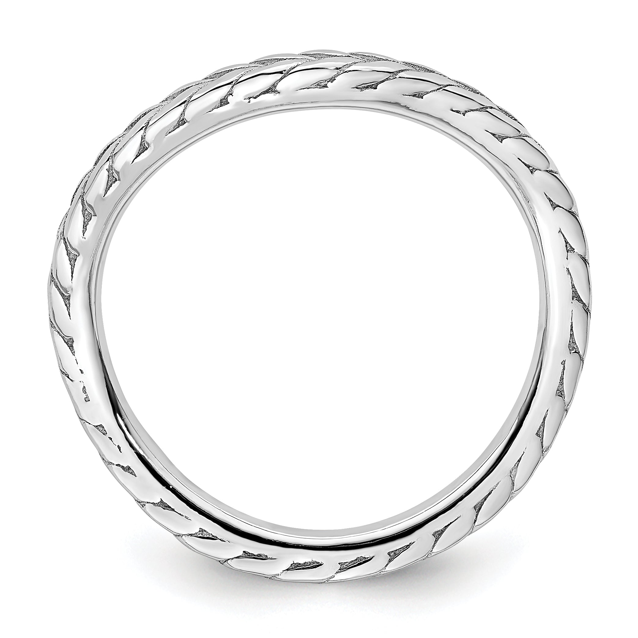 Sterling Silver Stackable Expressions Polished Rhodium-plated Wave Ring Secondary image