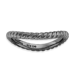 Black Wave Stackable Ring in Sterling Silver, Textured - Sophia Jewelers