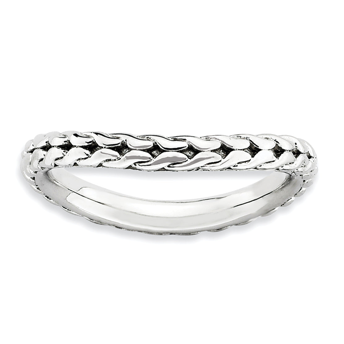 Sterling Silver Stackable Expressions Polished Rhodium-plate Wave Ring Main image