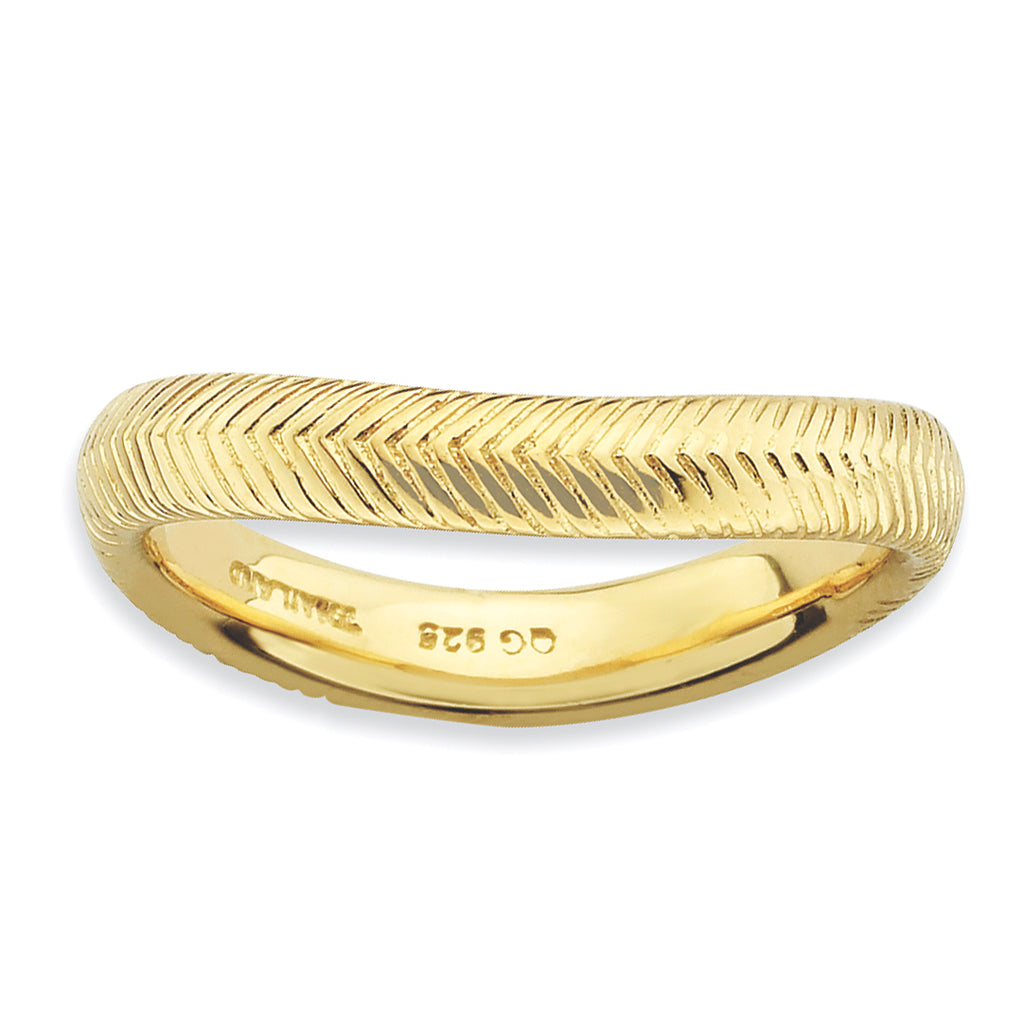 Sterling Silver Stackable Expressions Polished Gold-plate Wave Ring