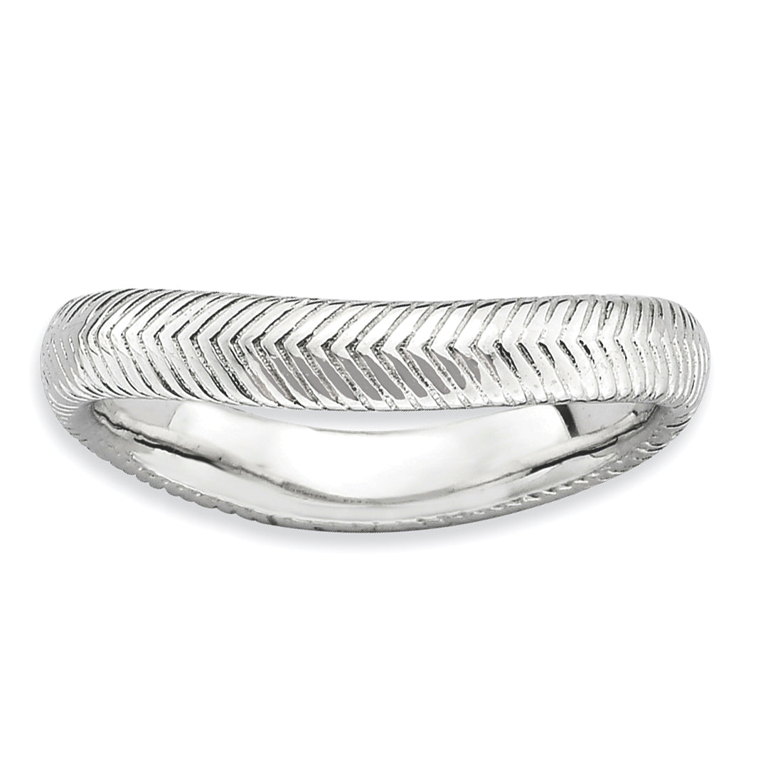 Sterling Silver Stackable Expressions Polished Rhodium-plate Wave Ring Main image