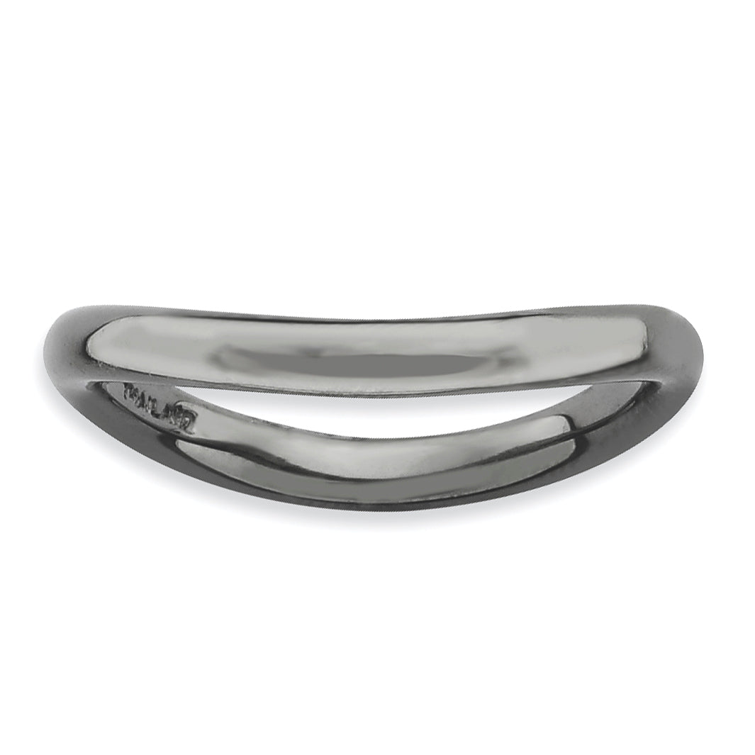 Sterling Silver Stackable Expressions Polished Black-plate Wave Ring Main image