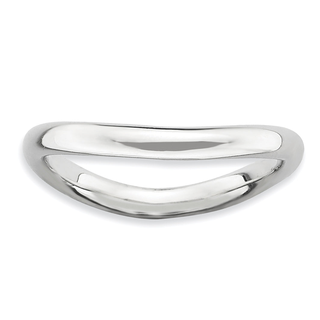 Sterling Silver Stackable Expressions Polished Rhodium-plate Wave Ring Main image