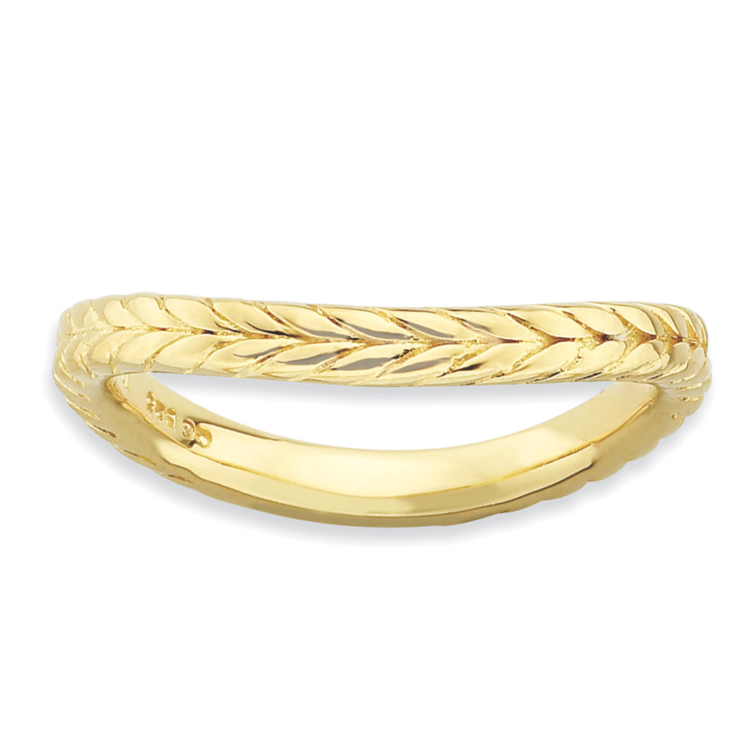 Sterling Silver Stackable Expressions Polished Gold-plate Wave Ring Main image