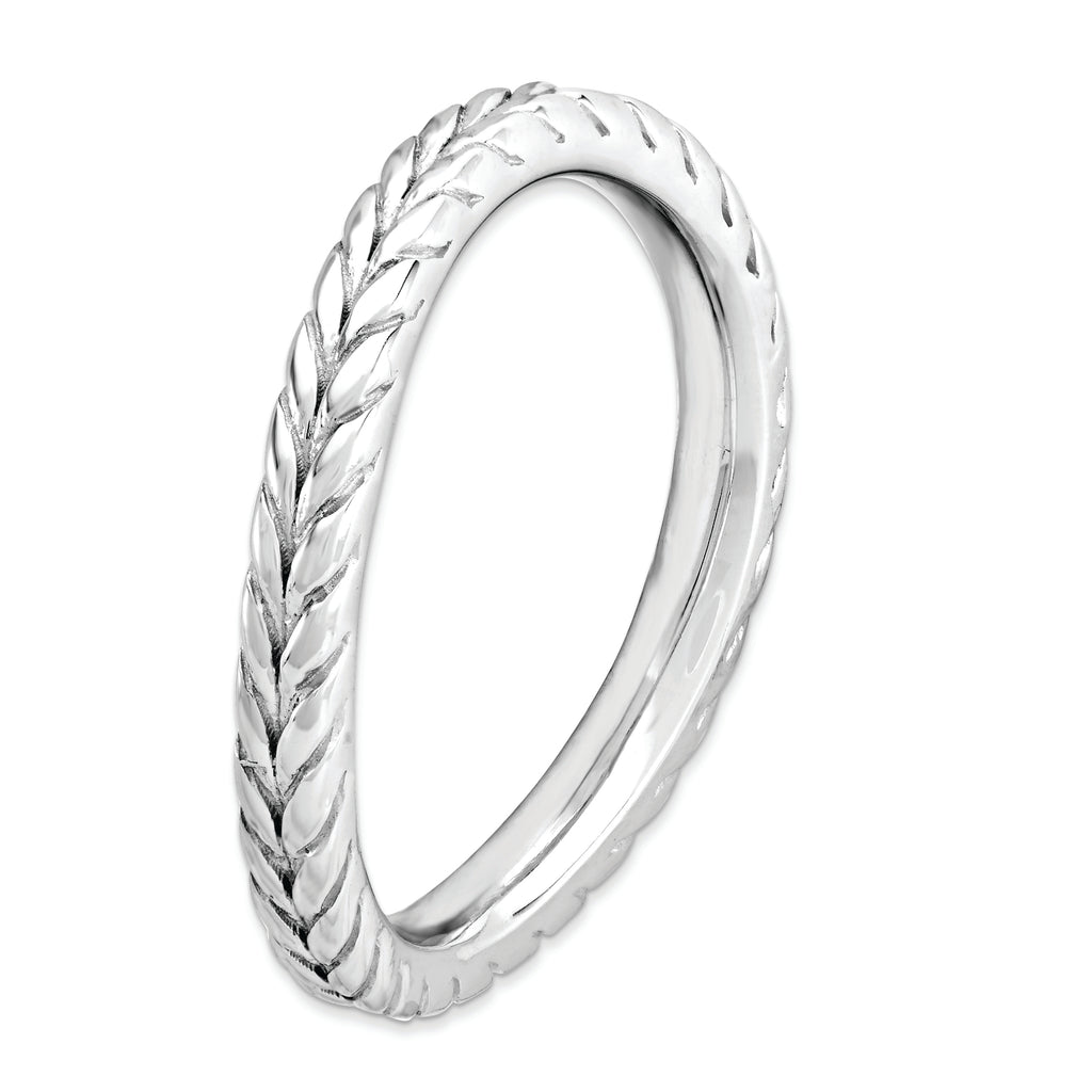 Sterling Silver Stackable Expressions Polished Rhodium-Plated Wave Ring