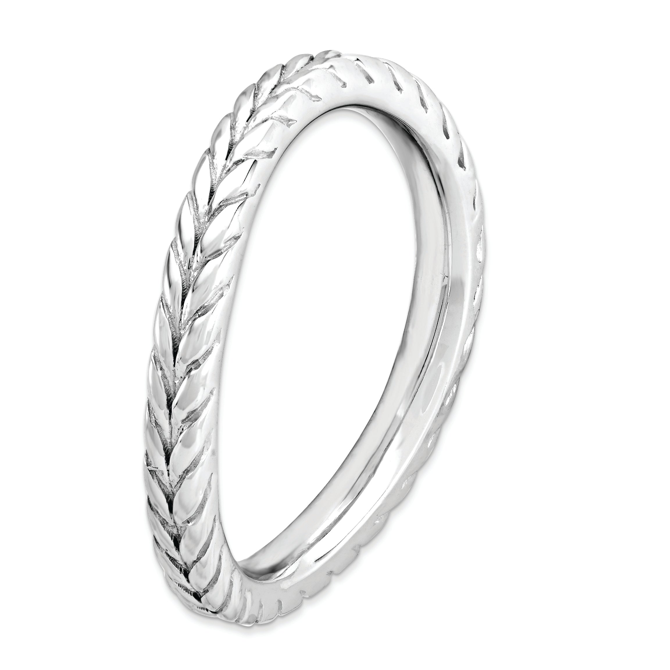 Sterling Silver Stackable Expressions Polished Rhodium-Plated Wave Ring