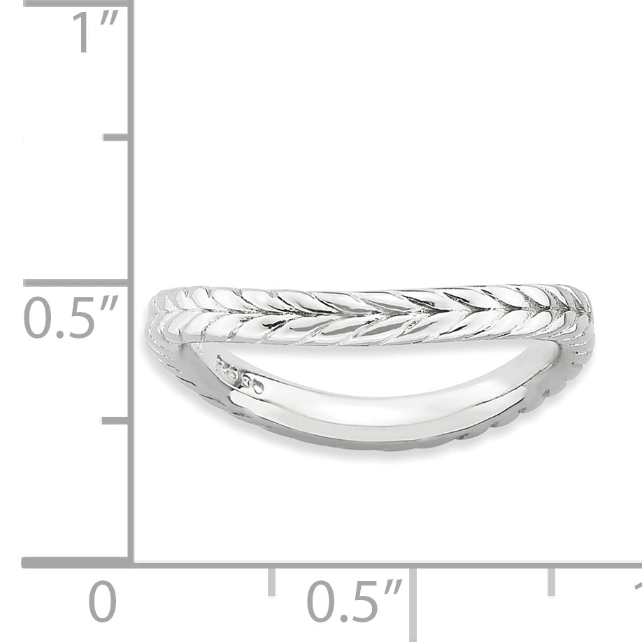 Sterling Silver Stackable Expressions Polished Rhodium-Plated Wave Ring