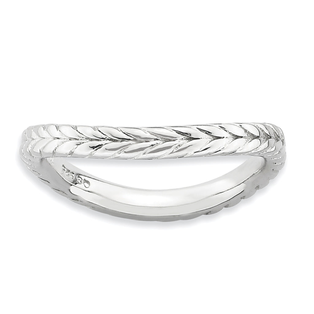 Sterling Silver Stackable Expressions Polished Rhodium-Plated Wave Ring