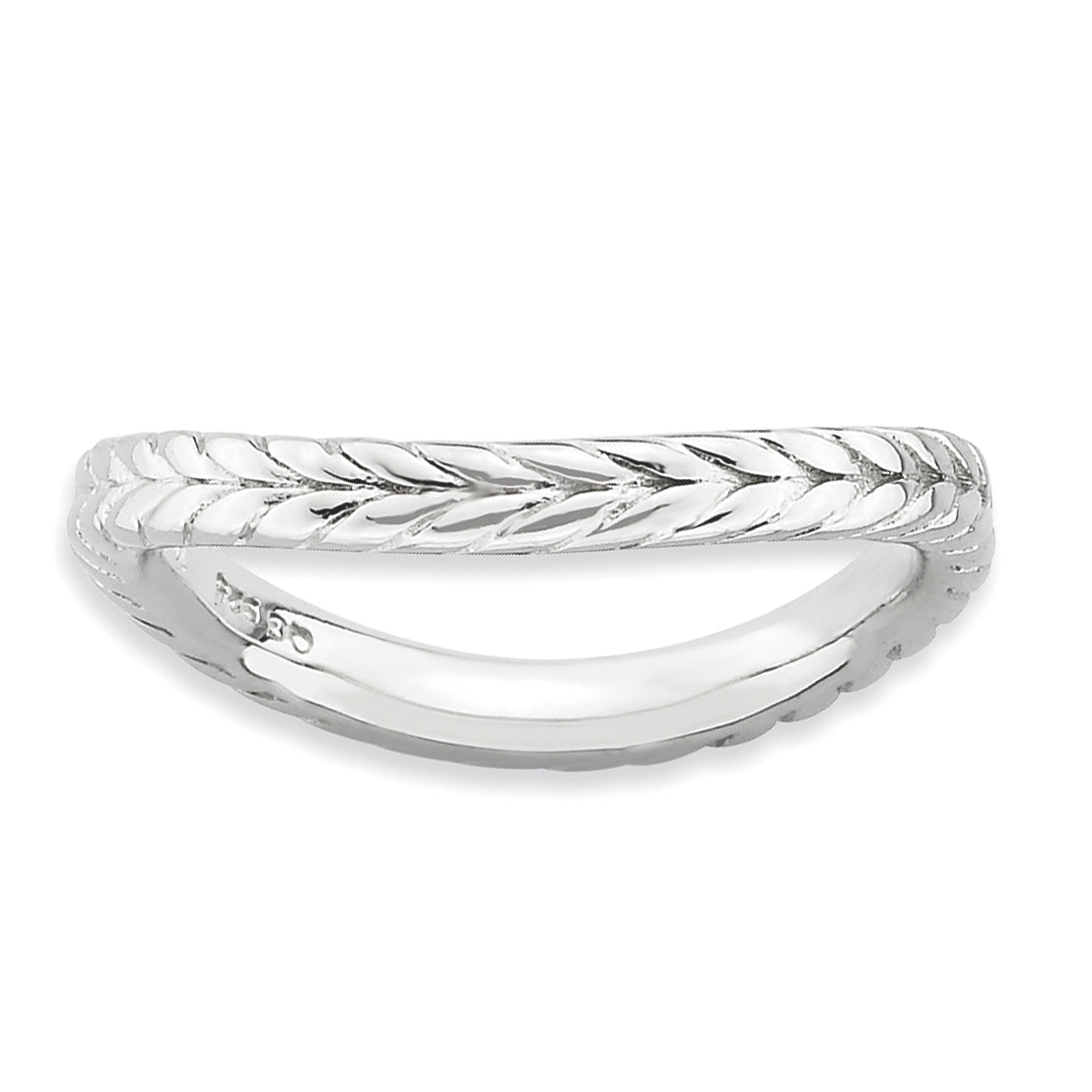 Sterling Silver Stackable Expressions Polished Rhodium-Plated Wave Ring