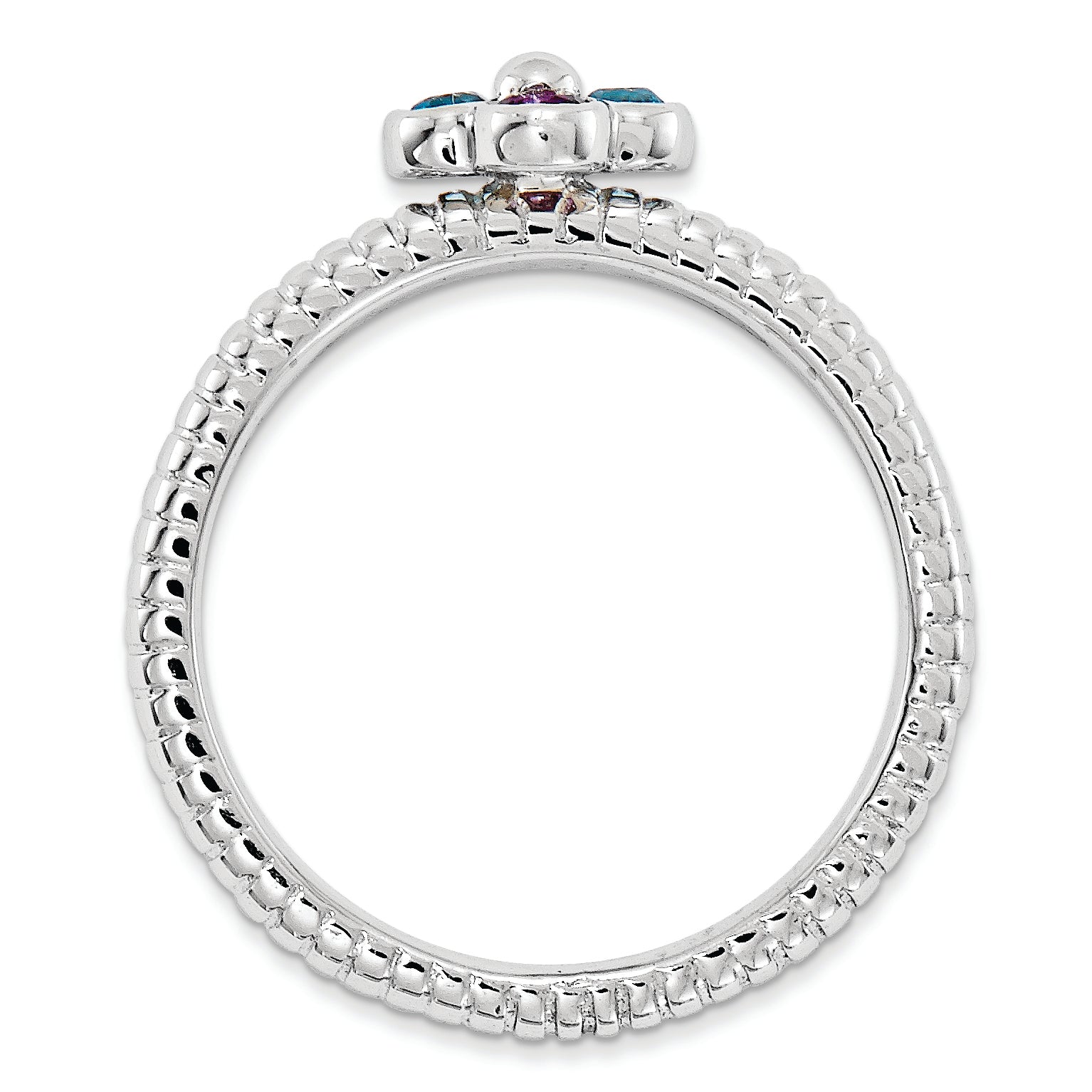 Sterling Silver Stackable Expressions Blue Topaz & Amethyst Flower Ring Secondary image